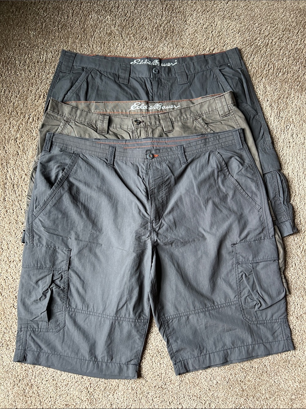 Eddie Bauer Men's Dark Gray and Brown Cargo Shorts - Triple Pack